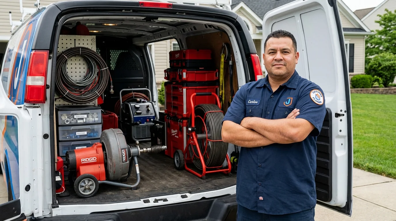 Professional drain cleaning equipment and Johns Plumbing LLC plumber in Collegeville