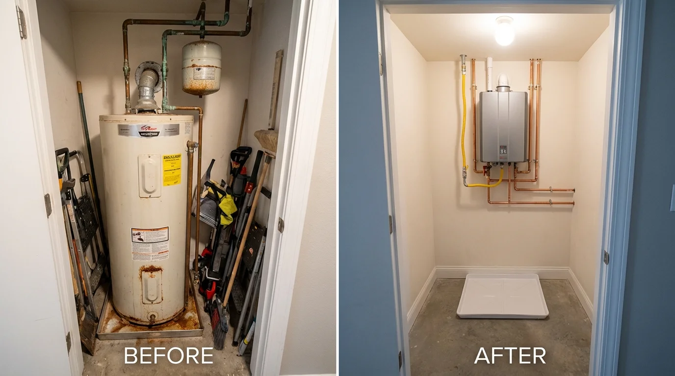 Tank water heater versus wall-mounted tankless unit comparison for Collegeville, PA homeowners