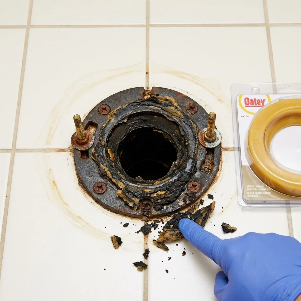 Failed wax ring showing water seepage at the base of a toilet in a Collegeville, PA home