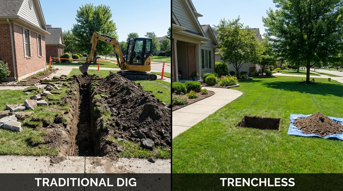 Trenchless sewer repair with minimal yard damage versus traditional excavation in Collegeville, PA